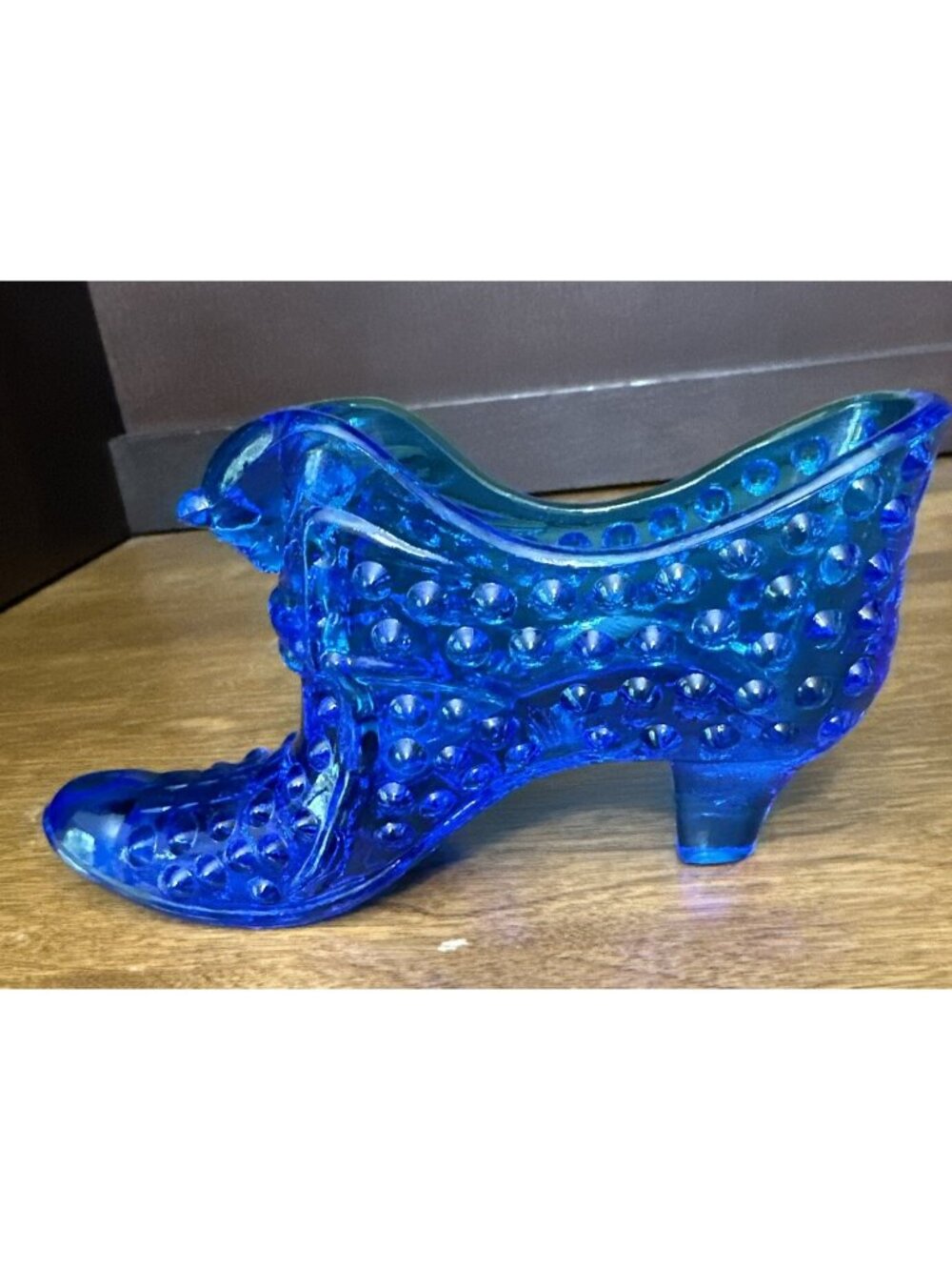 Fenton Shoe Art Glass Colonial Blue Cat Head Hobnail Slipper ~6” Vintage